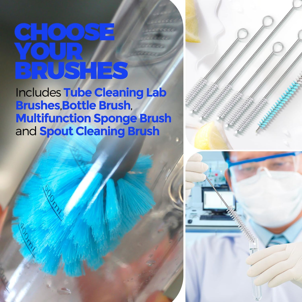 Holikme Bottle Brush Tube Cleaning Lab Set – Mindful Cleaning Ritual for Wellness Routine, Thorough Bottle and Cup Care