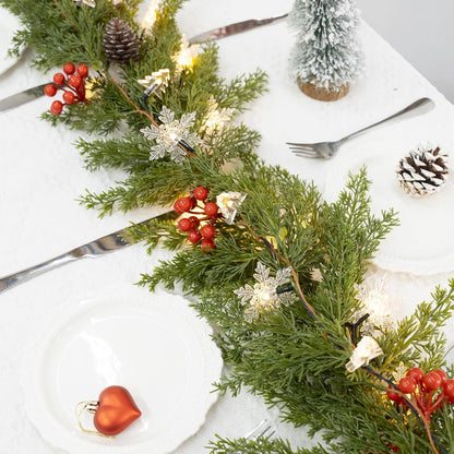 HolyNook Studio 6 FT Garland – Clean Neutral Mantle Decor with Understated Pine Cone and Snowflake LEDs