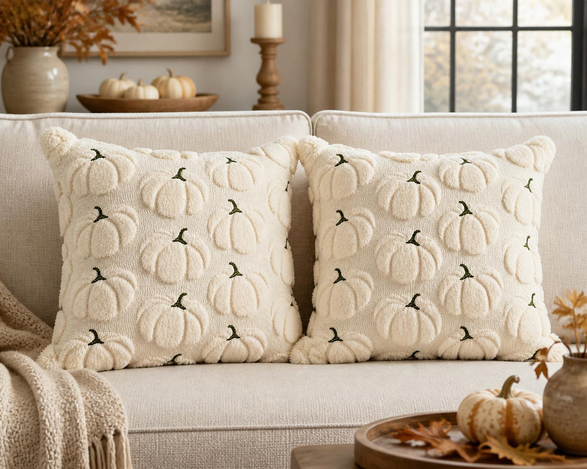 HOMDEC Plush Faux Fur Pillow Covers 18x18 Set of 2 Beige Cozy Wind Down Reading Nook Comfort
