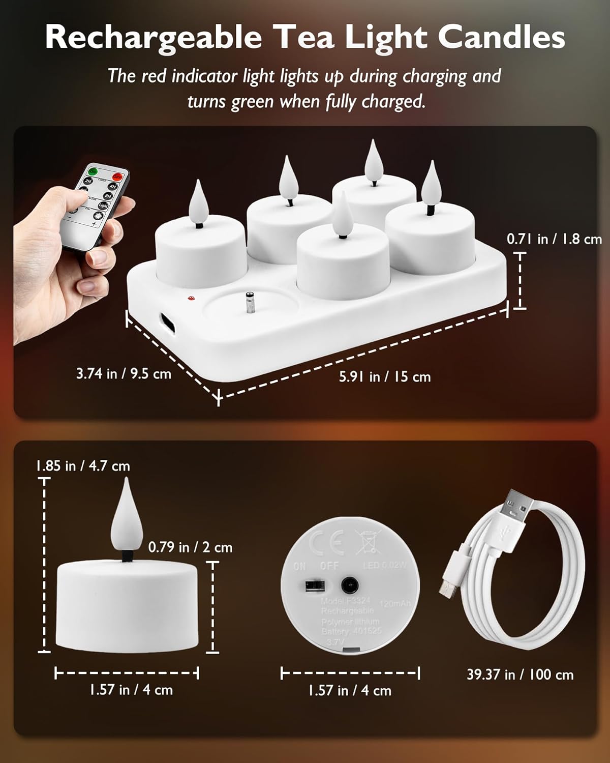 Homemory Flameless LED Tealights for Bedroom Ambiance, USB Rechargeable with 30-Hour Runtime