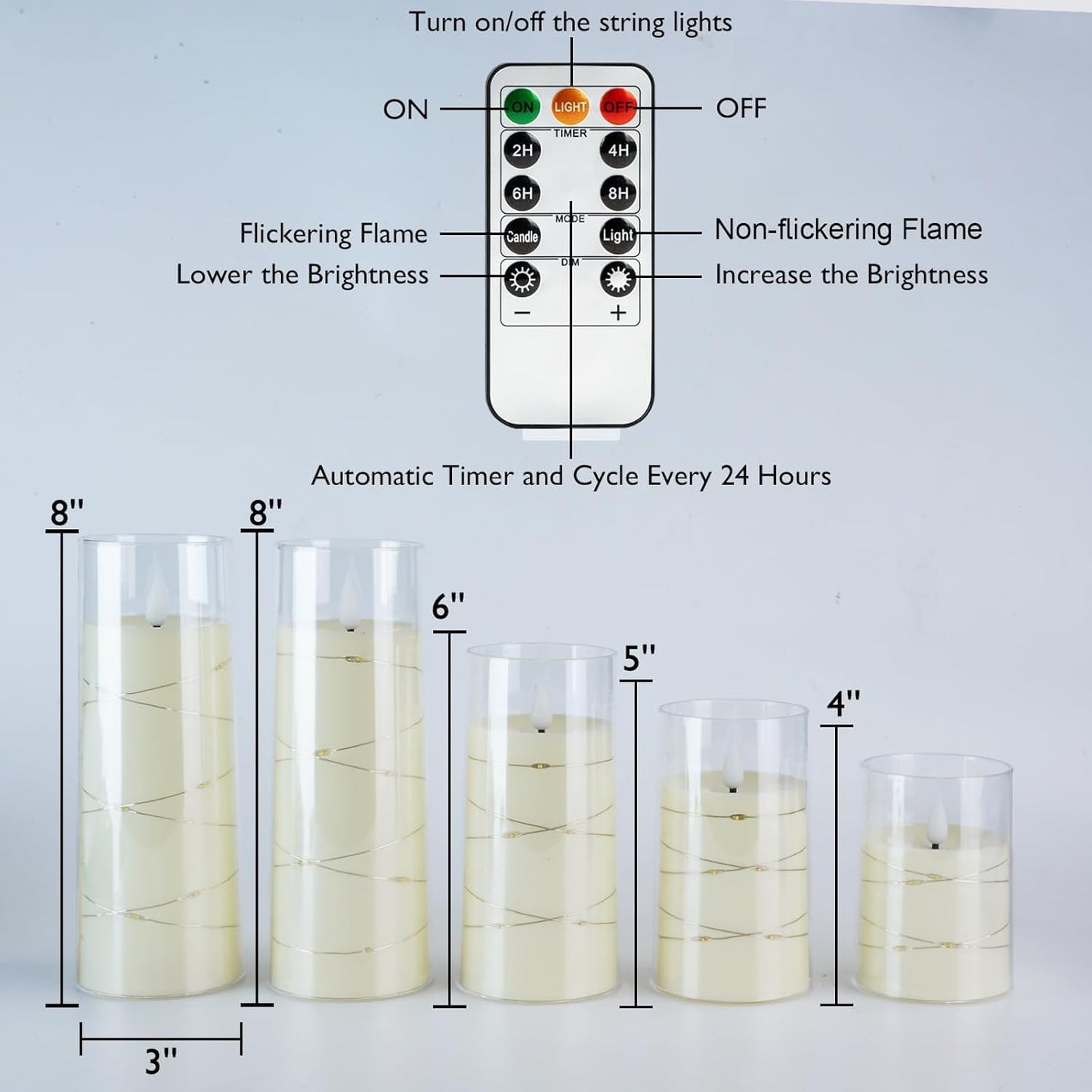 Homemory Premium Star String Fairy Light Candles – Elevated Home Centerpiece, Ivory Acrylic Pillar Set of 5