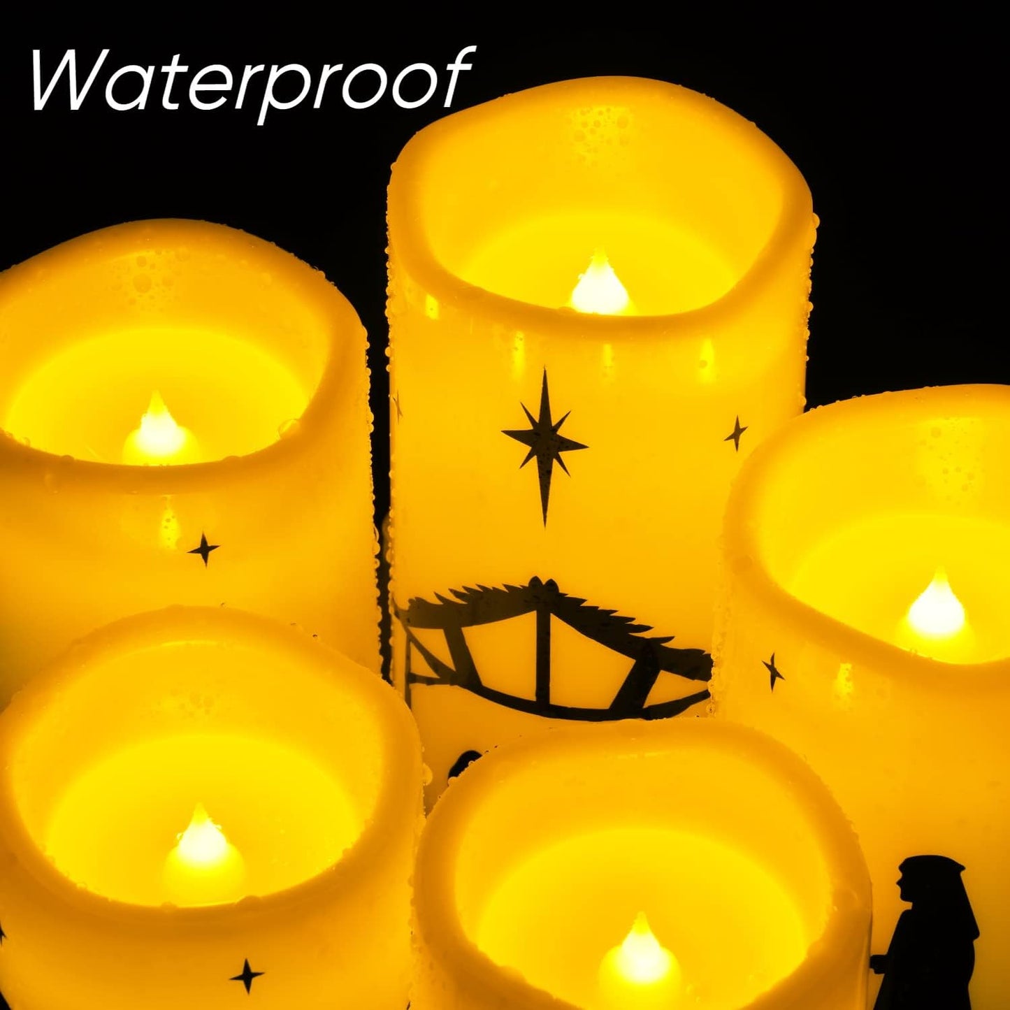 Homemory Weather-Resistant Nativity LED Candles - Patio and Porch Christmas Display, Battery Operated Flameless Set of 5