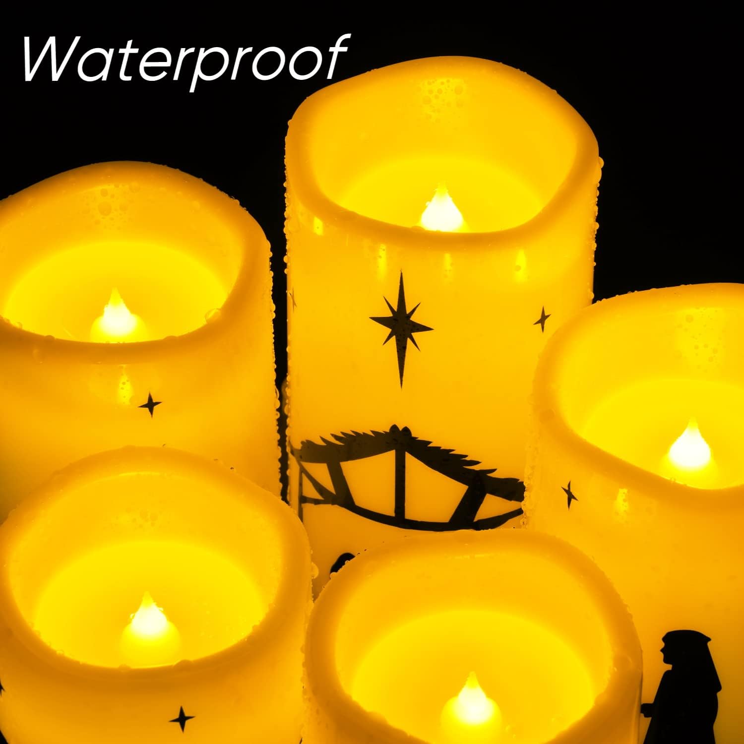 Homemory Weather-Resistant Nativity LED Candles - Patio and Porch Christmas Display, Battery Operated Flameless Set of 5