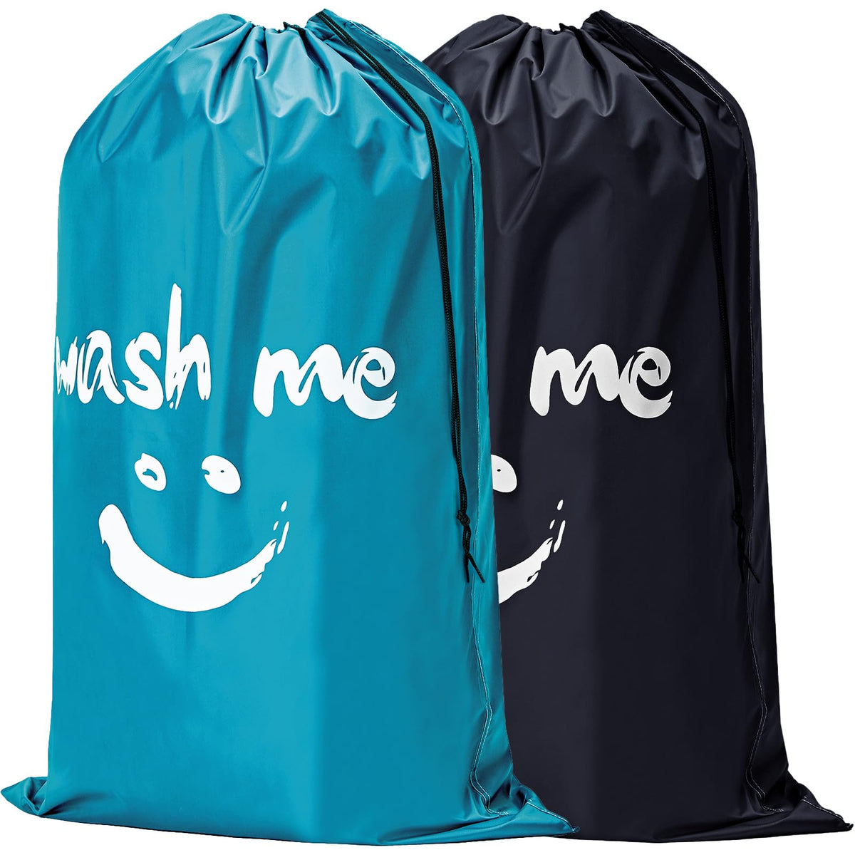 HOMEST 2 Pack XL Wash Me Travel Laundry Bag, Dirty Garments Organizer, Large Enough to Hold 4 Loads of Clothes, Easy Fit a Hamper or Clothing Basket, Black and Sky Blue