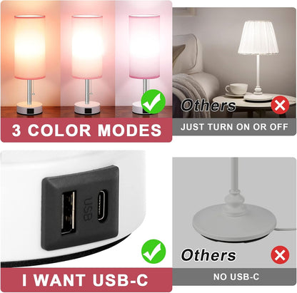 Hong-in Children's Room Table Lamp – Cool-to-Touch LED Lamp for Kids Bedroom, 3 Color Modes and USB Charging Ports
