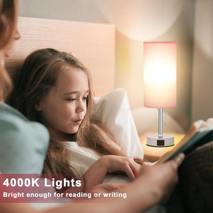 Hong-in Children's Room Table Lamp – Cool-to-Touch LED Lamp for Kids Bedroom, 3 Color Modes and USB Charging Ports