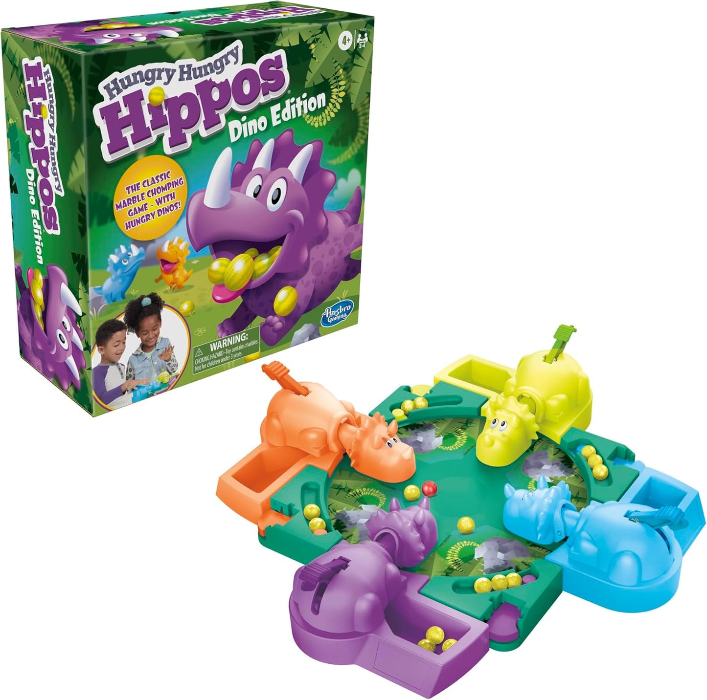 Hungry Hungry Hippos Dino Edition – Dinosaur Birthday Gift for Kids Ages 4 to 8