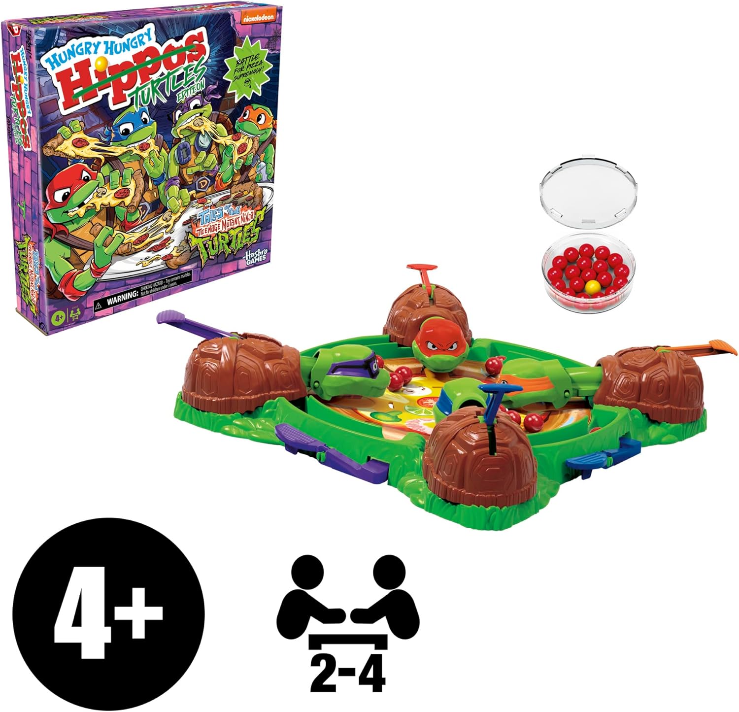Hungry Hungry Hippos: Teenage Mutant Ninja Turtles Edition – Birthday Gift for Kids Ages 4-6, Easter Basket Stuffer for TMNT Fans