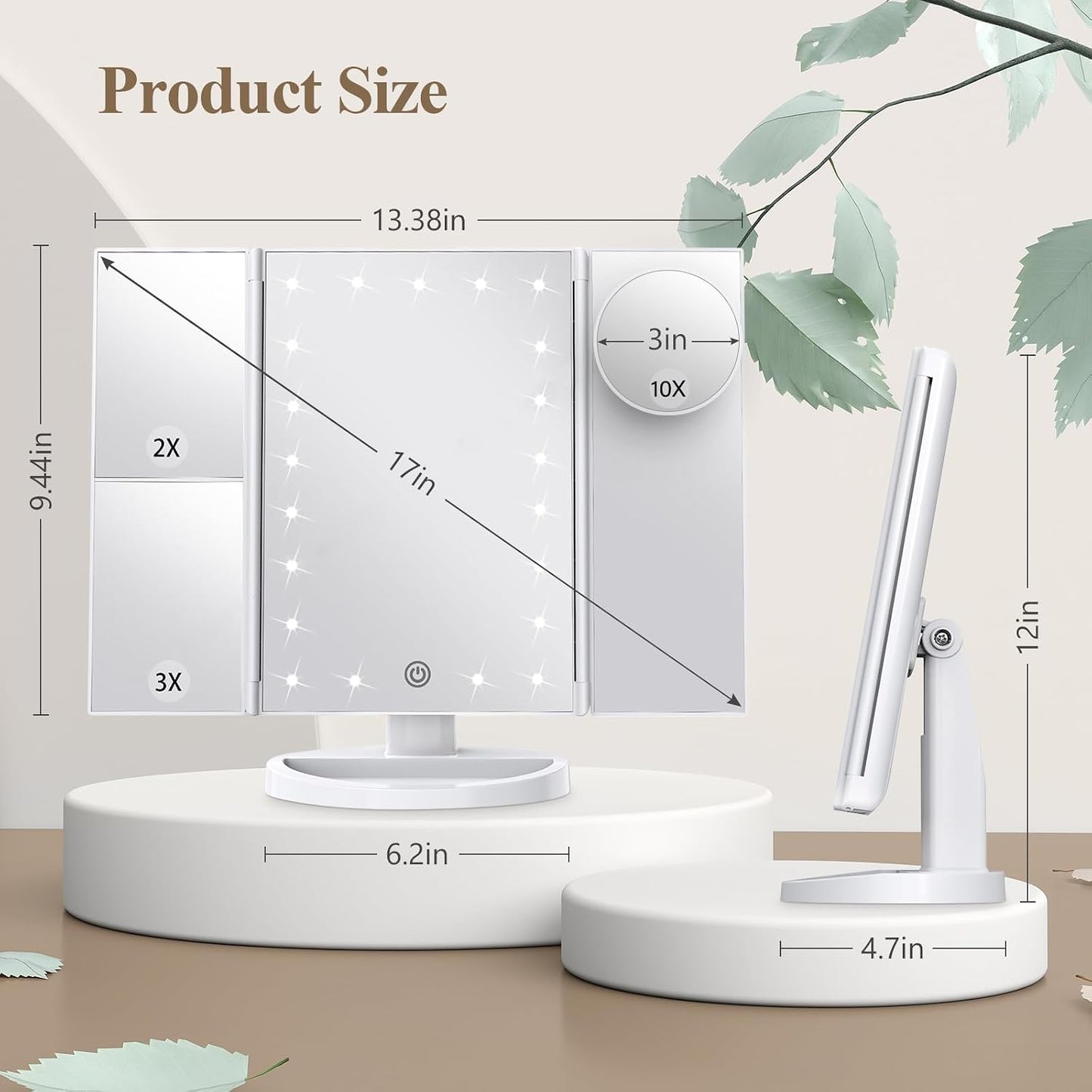 HUONUL Vanity Mirror with Lights – Anniversary Gift for Girlfriend, Foldable Lighted Makeup Mirror in Six Finishes