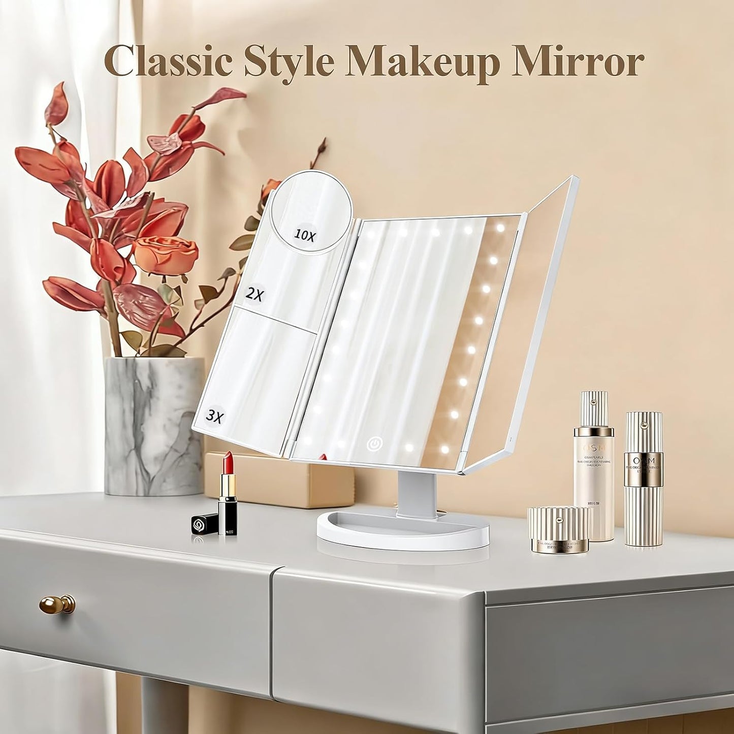 HUONUL Vanity Mirror with Lights – Anniversary Gift for Girlfriend, Foldable Lighted Makeup Mirror in Six Finishes