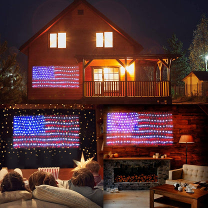 HYH LED US Flag Lights – IP45 Waterproof Outdoor Patriotic Net Light for Front Yard, Patio, and Garden Holiday Display