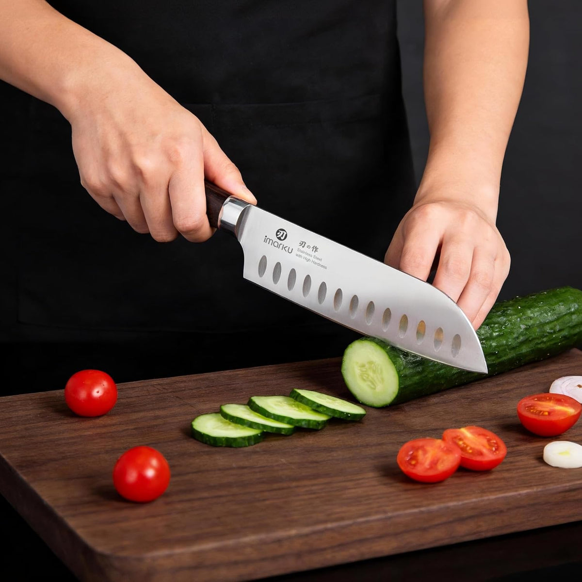 imarku Japanese Santoku Knife 7 Inch – Crack Resistant Handle and Long Lasting Edge for Worry Free Prep