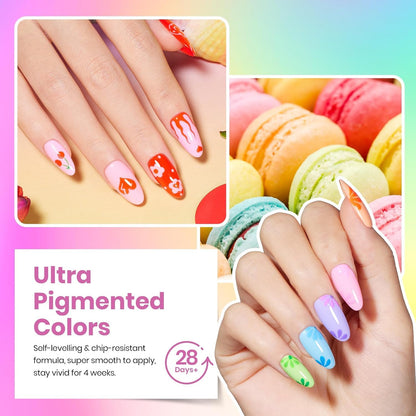 included 7.5ml base coat, glossy top coat, matte top coat, and glitter top coat
