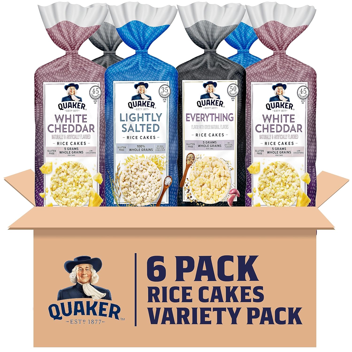 includes 2 packs each of everything bagel, lightly salted, and white cheddar flavors