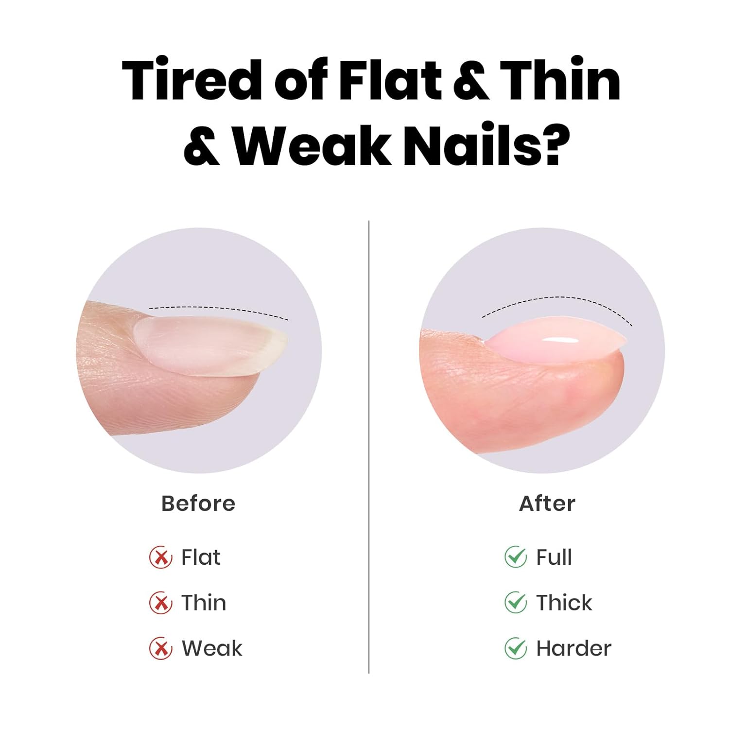 includes 7.5ml base coat, 7.5ml top coat, double-ended nail brush, nail file, and 100 nail forms