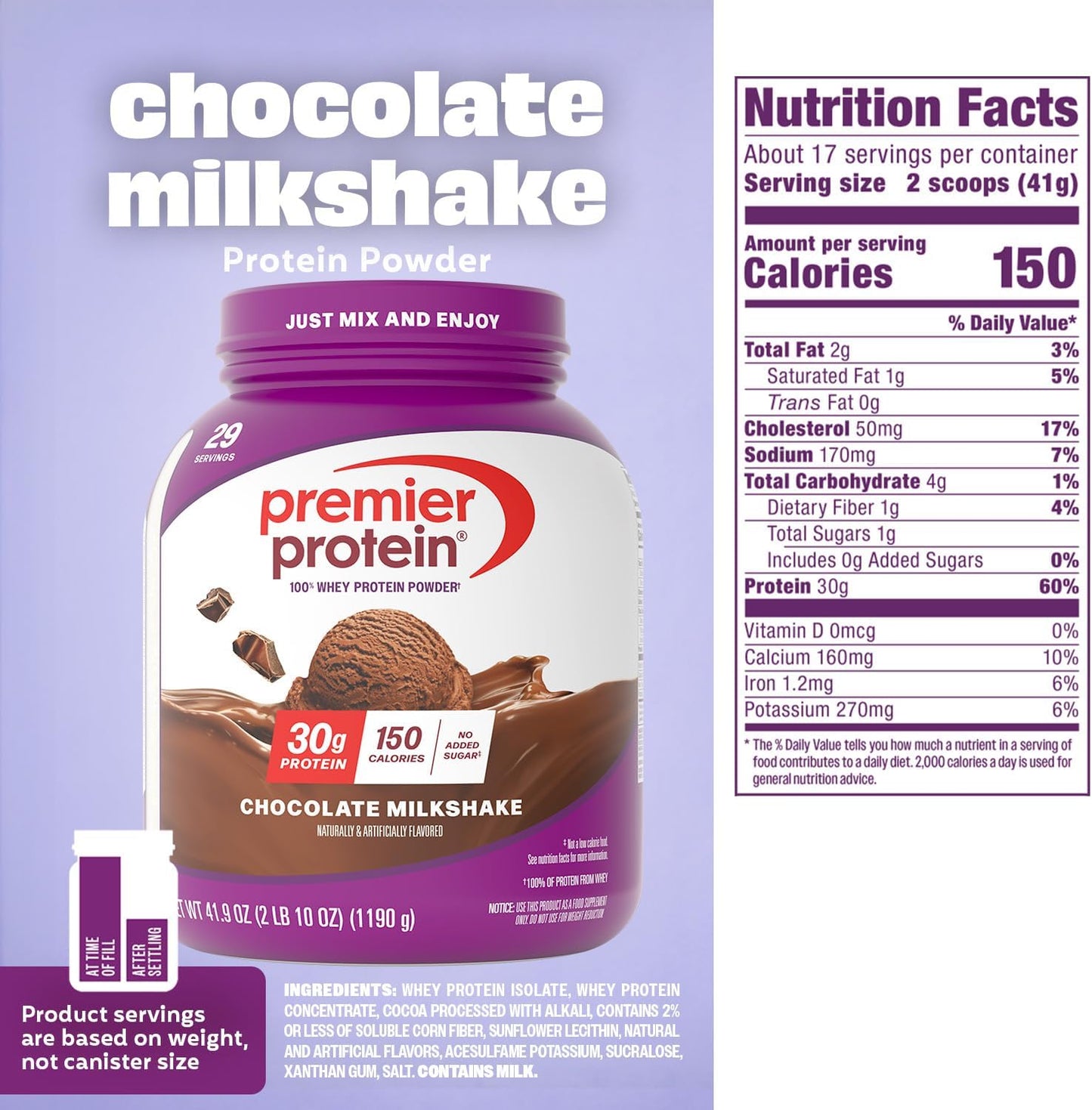 includes a measuring scoop for easy mixing with water, milk, or recipes