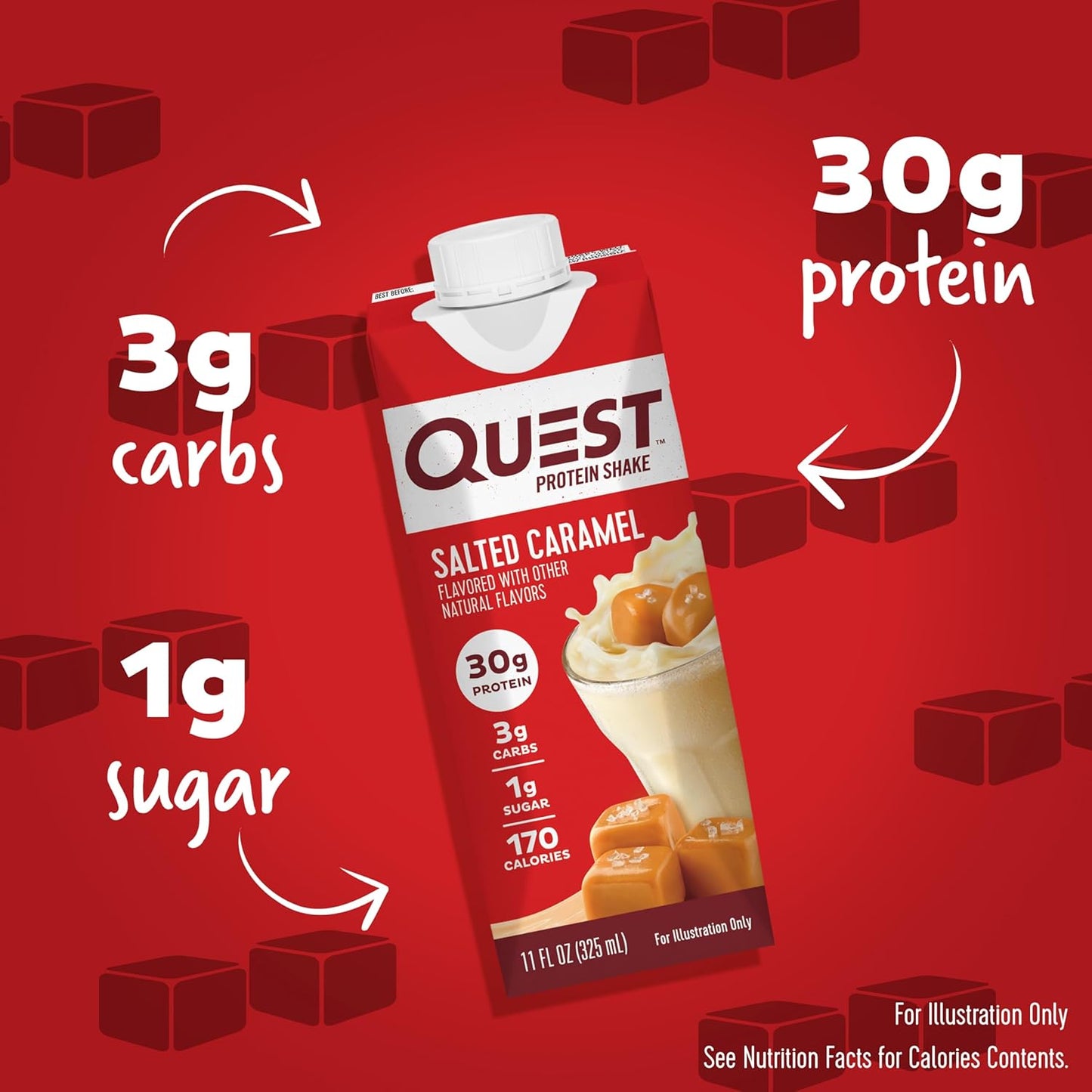 individually bottled recyclable cartons in four flavors: salted caramel, chocolate, vanilla, and coffee