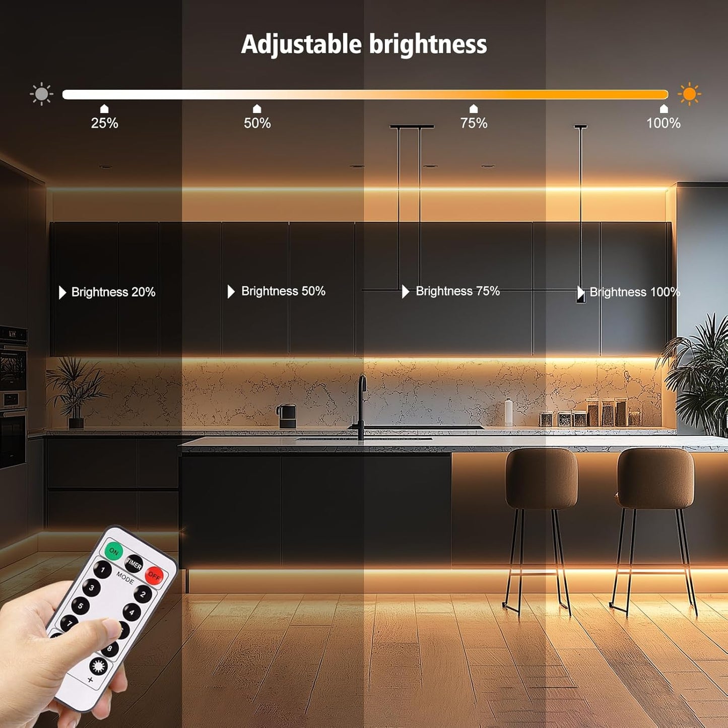 infrared remote with 8 lighting modes and dimming