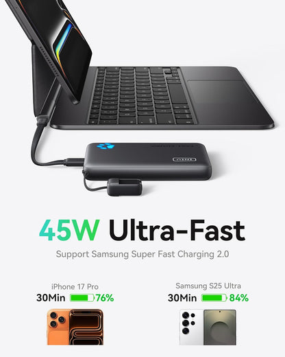 INIU 45W Outdoor Power Bank, 10000mAh Portable Charger for Camping, Hiking, and Festival Weekends with Attached Lanyard Cable