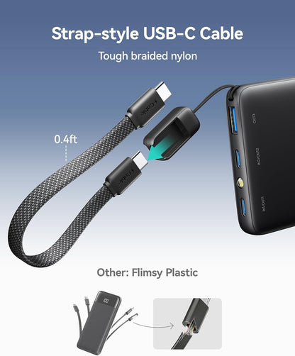INIU Portable Charger 45W PD Power Bank, Flight-Safe 10000mAh Travel Essential with Attached USB-C Cable for Airplane and Layover Top-Ups