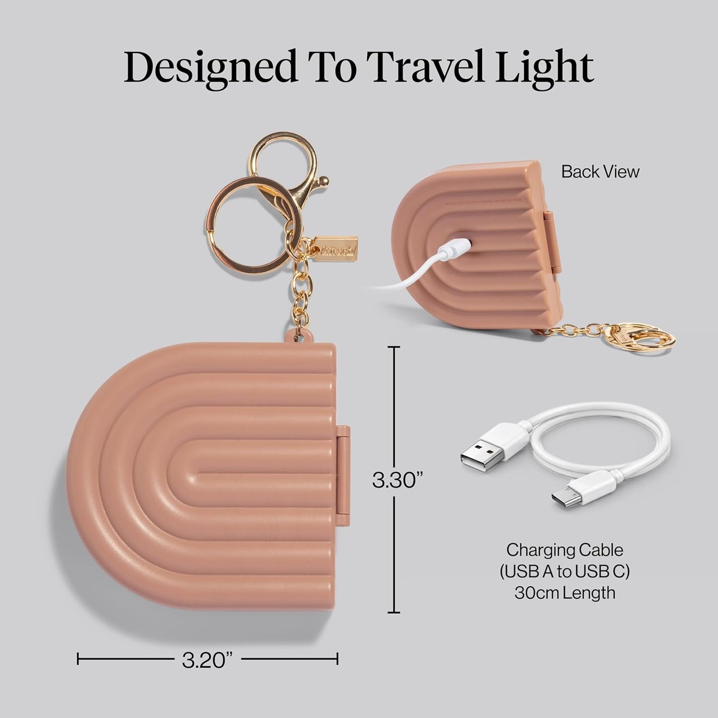 integrated keychain clip for attaching to bags, keys, or travel cases