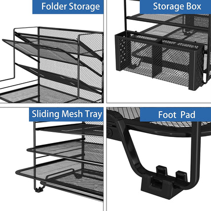 integrated pen holder and two plastic storage boxes for office supplies