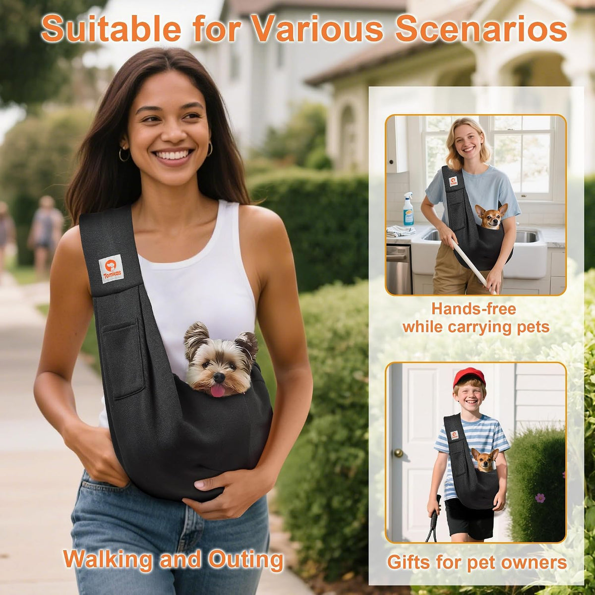 integrated safety buckle/clasp that latches to the pet's harness or vest