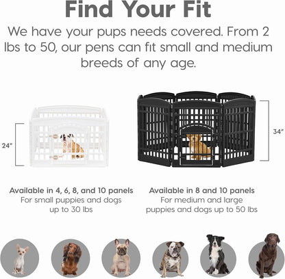 IRIS USA 24" Dog Playpen with Door, 4-Panel Small Dog Playpen, Birthday Gift for First-Time Dog Owners