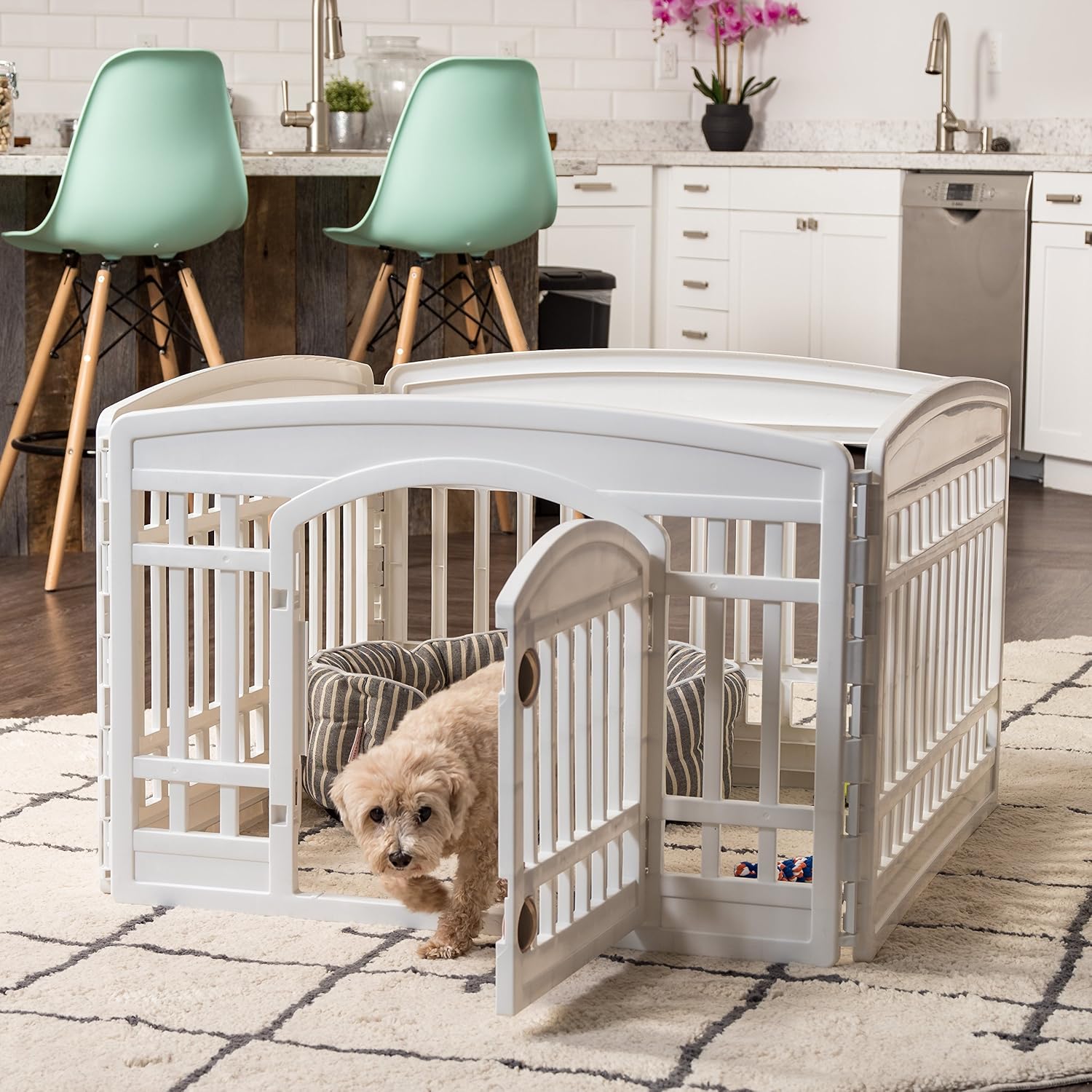 IRIS USA 24" Dog Playpen with Door, 4-Panel Small Dog Playpen, Birthday Gift for First-Time Dog Owners