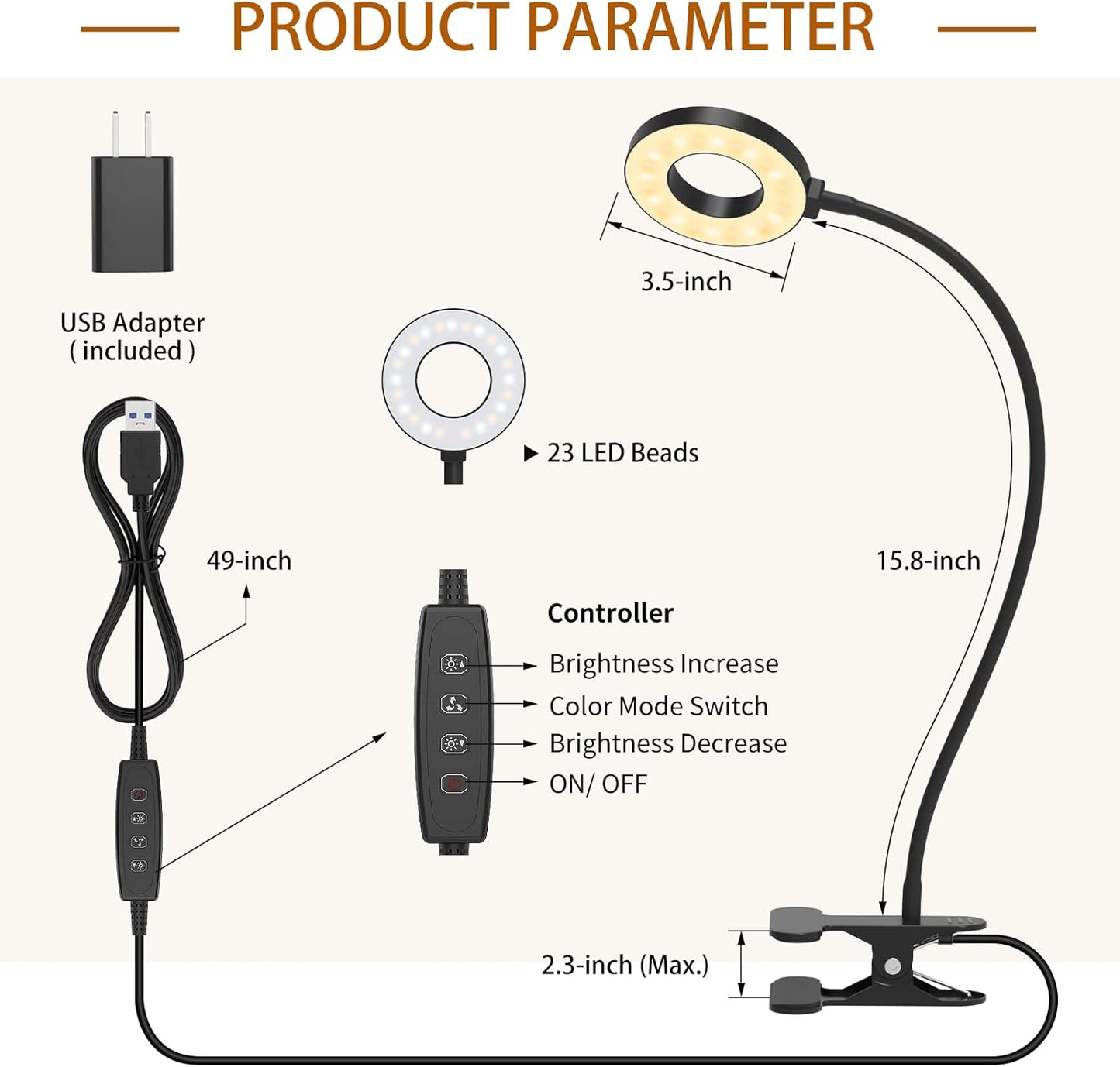 iZELL Portable USB Clip Lamp for Camping and Travel – Lightweight LED Reading Light for Tents, RVs, and Road Trips