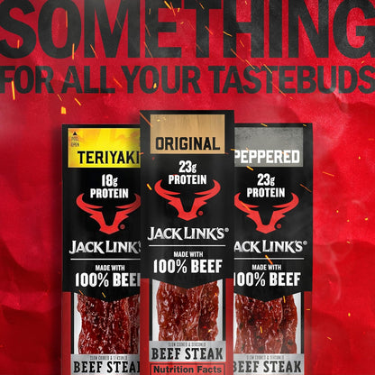 Jack Link's Beef Steak, Peppered - Portable Protein Snack for Hiking and Camping, 23g of Real Beef per Serving