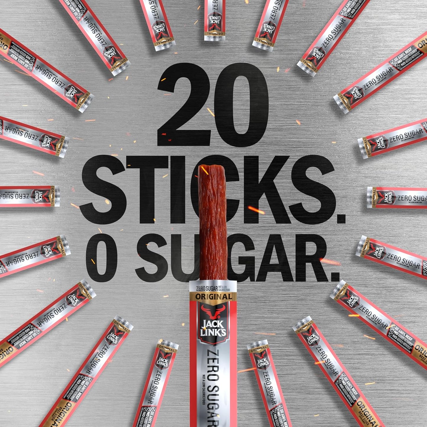 Jack Link's Original Zero Sugar Beef Sticks – 20 Pack of High Protein Snacks for Mindful Snacking and Keto Pantry