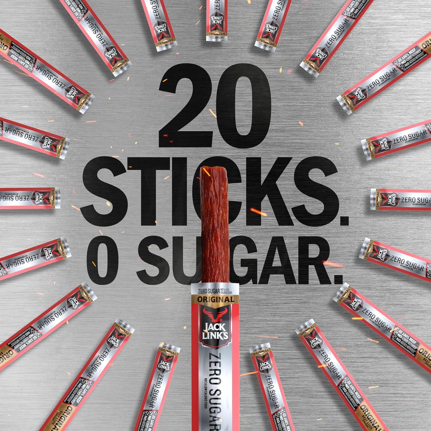 Jack Link's Original Zero Sugar Beef Sticks – 20 Pack of High Protein Snacks for Mindful Snacking and Keto Pantry