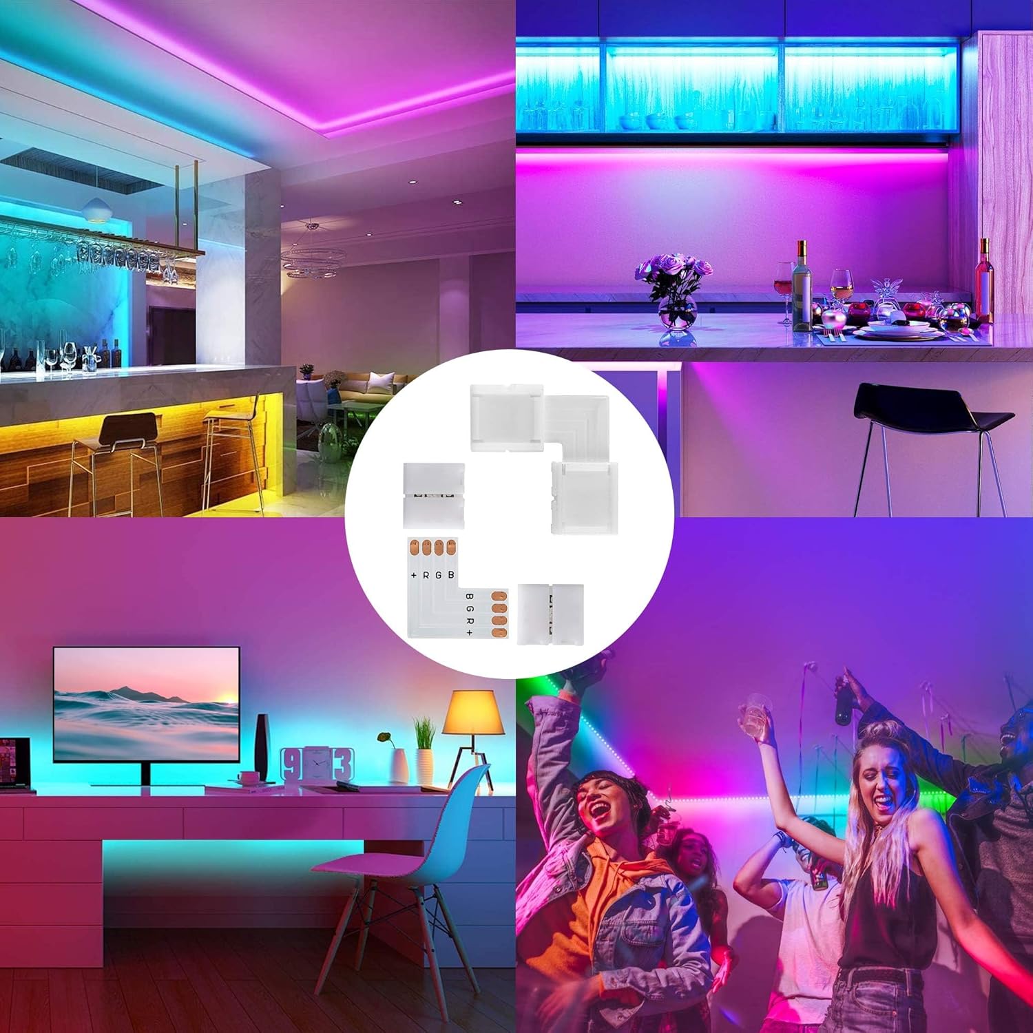 JACKYLED LED Strip Connectors for Home Office Focus Lighting and Background RGB Ambiance, 10mm 4-Pin Kit