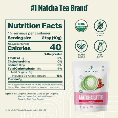 Jade Leaf Matcha Organic Strawberry Matcha Latte Mix – Calming Morning Ritual Drink for Self-Care Routine and Mindful Mornings