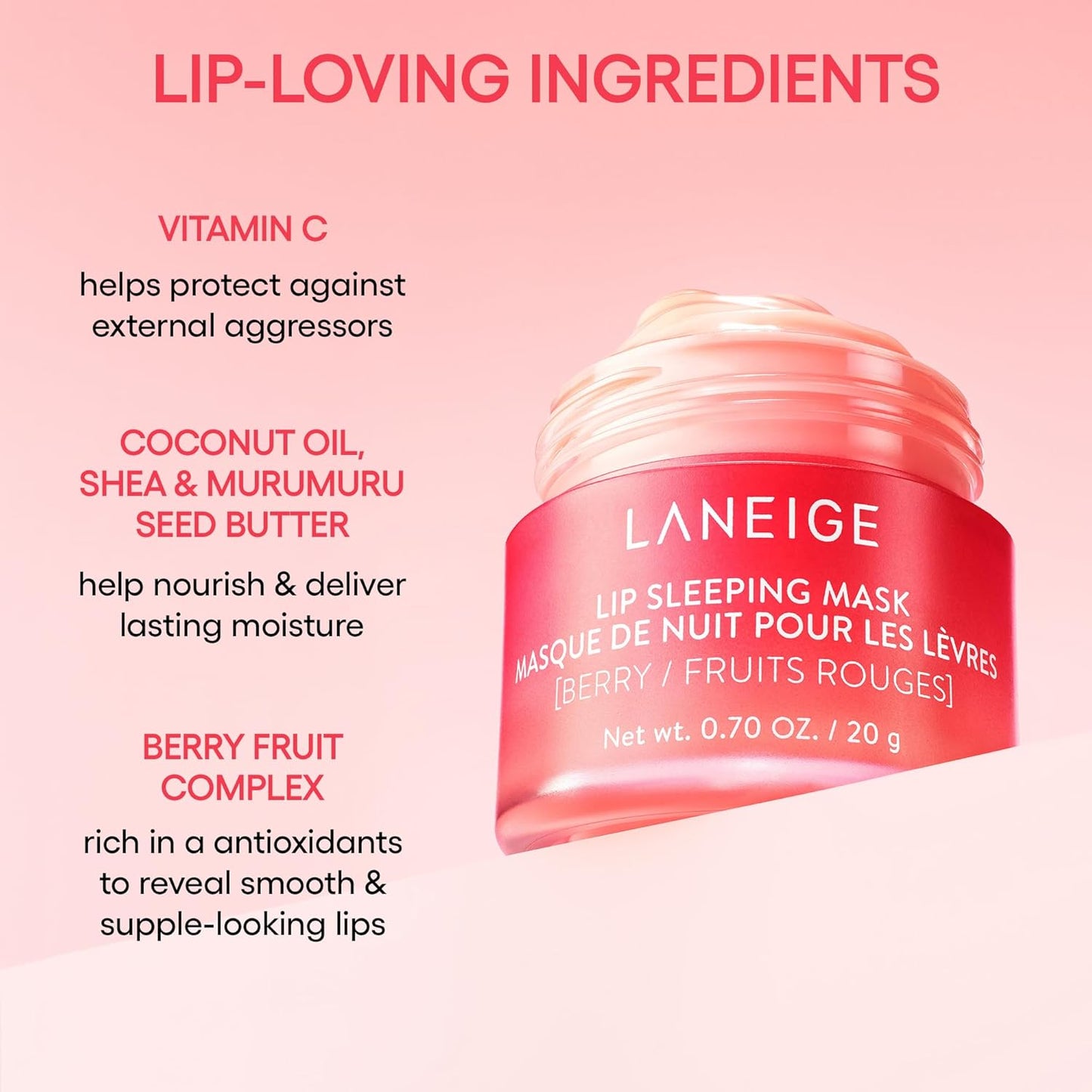 jar container format with 13 flavor/scent variants (vanilla, berry, gummy bear, sweet candy, grapefruit, peach iced tea, hot cocoa, pumpkin pie, taro bubble tea, matcha bubble tea, strawberry shortcake) plus gift-set skus (plump & hydrate set, berry sweet lip trio)
