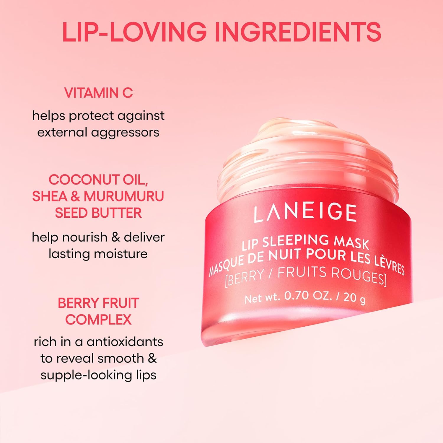 jar container format with 13 flavor/scent variants (vanilla, berry, gummy bear, sweet candy, grapefruit, peach iced tea, hot cocoa, pumpkin pie, taro bubble tea, matcha bubble tea, strawberry shortcake) plus gift-set skus (plump & hydrate set, berry sweet lip trio)
