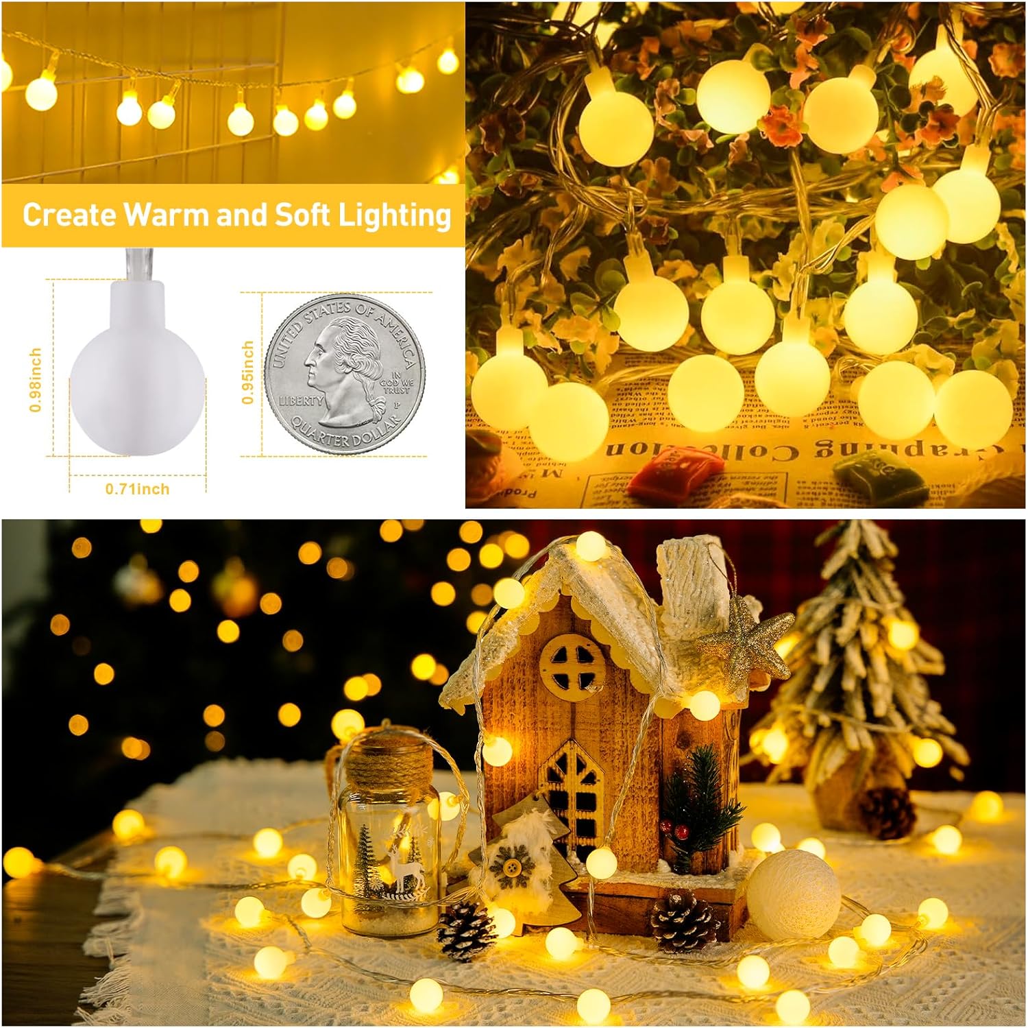 JMEXSUSS 100 LED Globe String Lights – Thoughtful Birthday Gift for Her, Cozy Bedroom Decor with Remote and 8 Lighting Modes