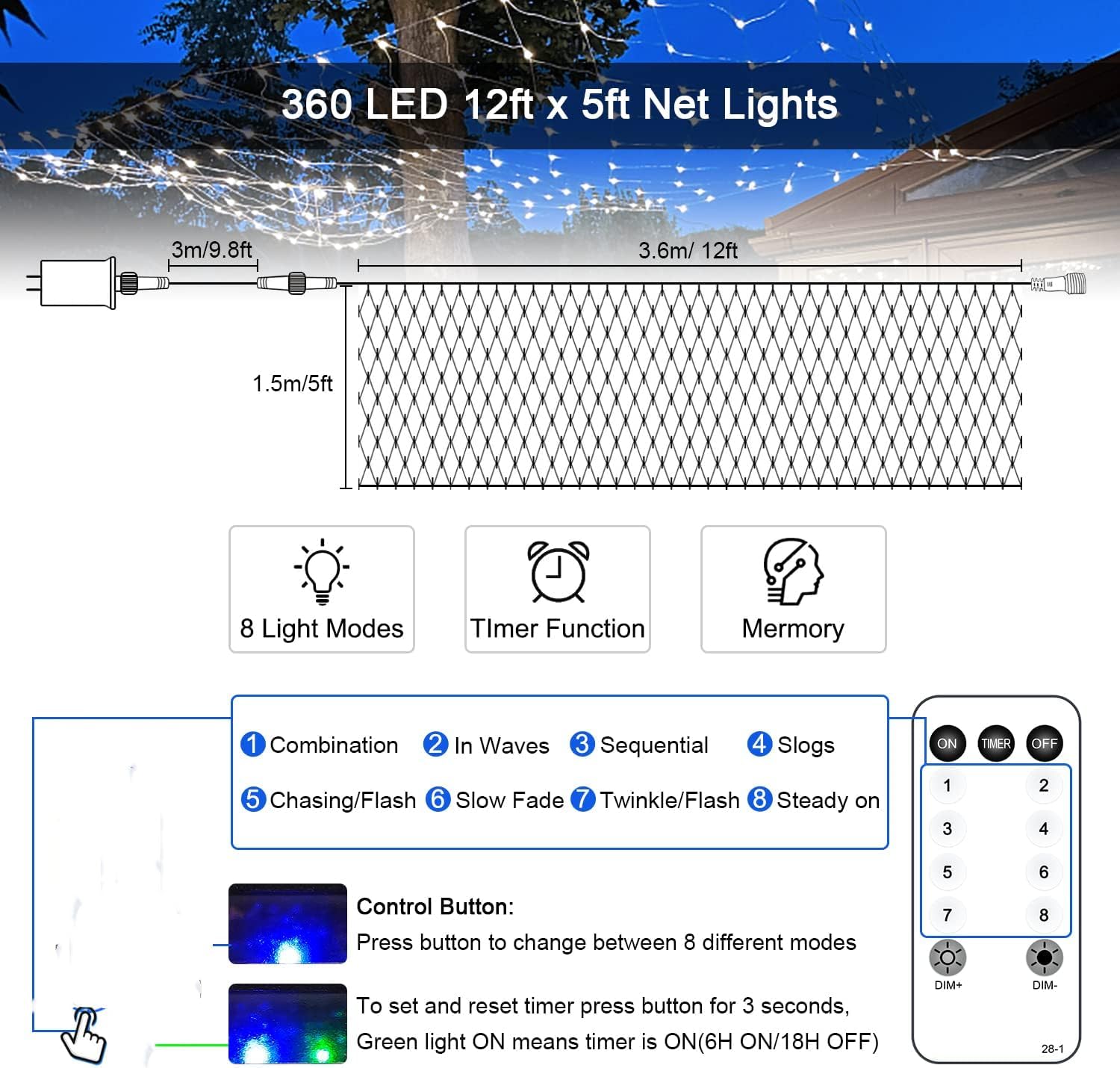 JMEXSUSS UL-Certified 30V Net Lights – Child and Pet-Safe Outdoor String Lights with Low-Voltage Plug