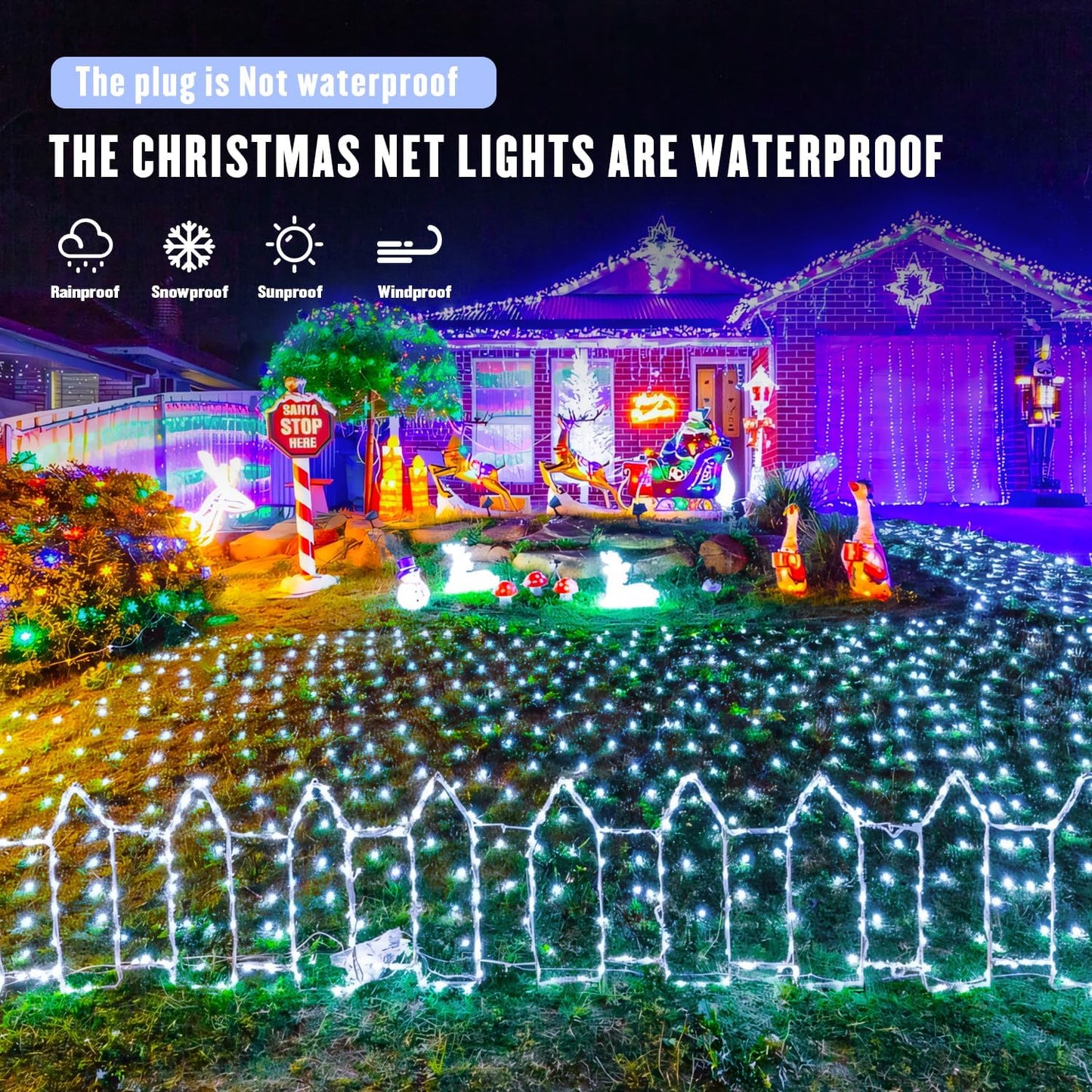 JMEXSUSS UL-Certified 30V Net Lights – Child and Pet-Safe Outdoor String Lights with Low-Voltage Plug