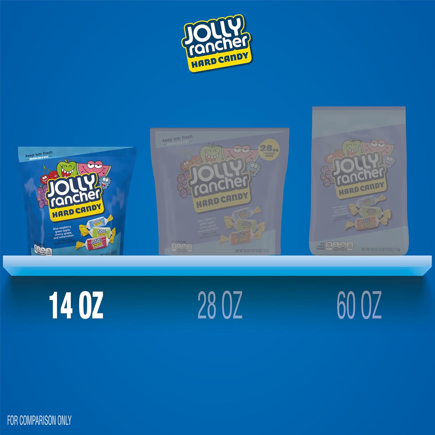 JOLLY RANCHER Assorted Fruit Hard Candy Resealable Bag, Individually Wrapped Kids Lunch Box and Classroom Party Treats, 14 oz