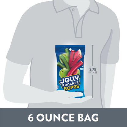 JOLLY RANCHER Ropes Watermelon & Green Apple Chewy Candy Holiday Gift Bag for Stocking Stuffers and Christmas Treats, 6 oz