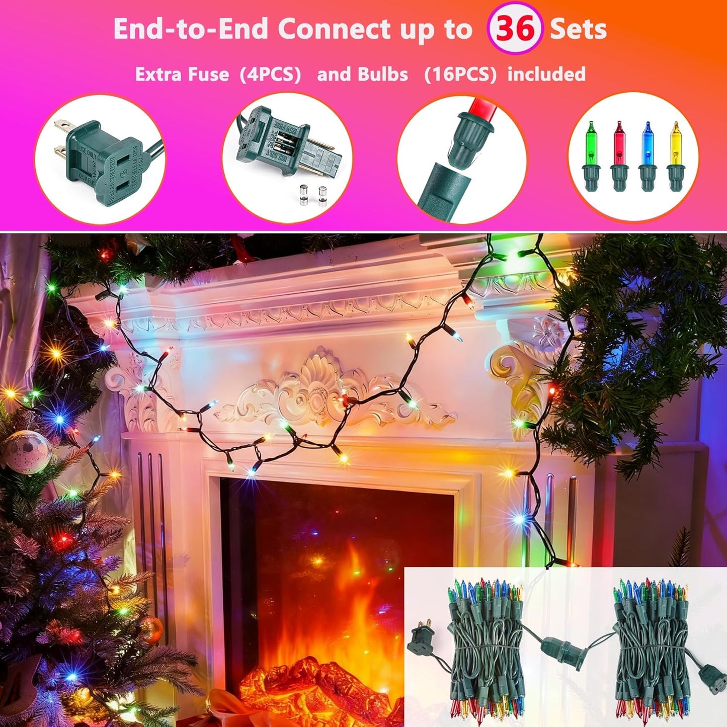 Joomer LED Christmas Lights – Warm White Bedroom Decor Lights, 2 Pack 39ft Indoor String Lights