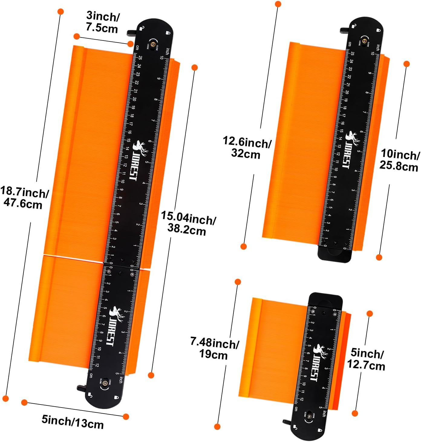 JOREST Connectable Contour Gauge (10+5 Inch) – Workshop Profile Duplicator That Speeds Up Trim, Molding, and Scribing Tasks