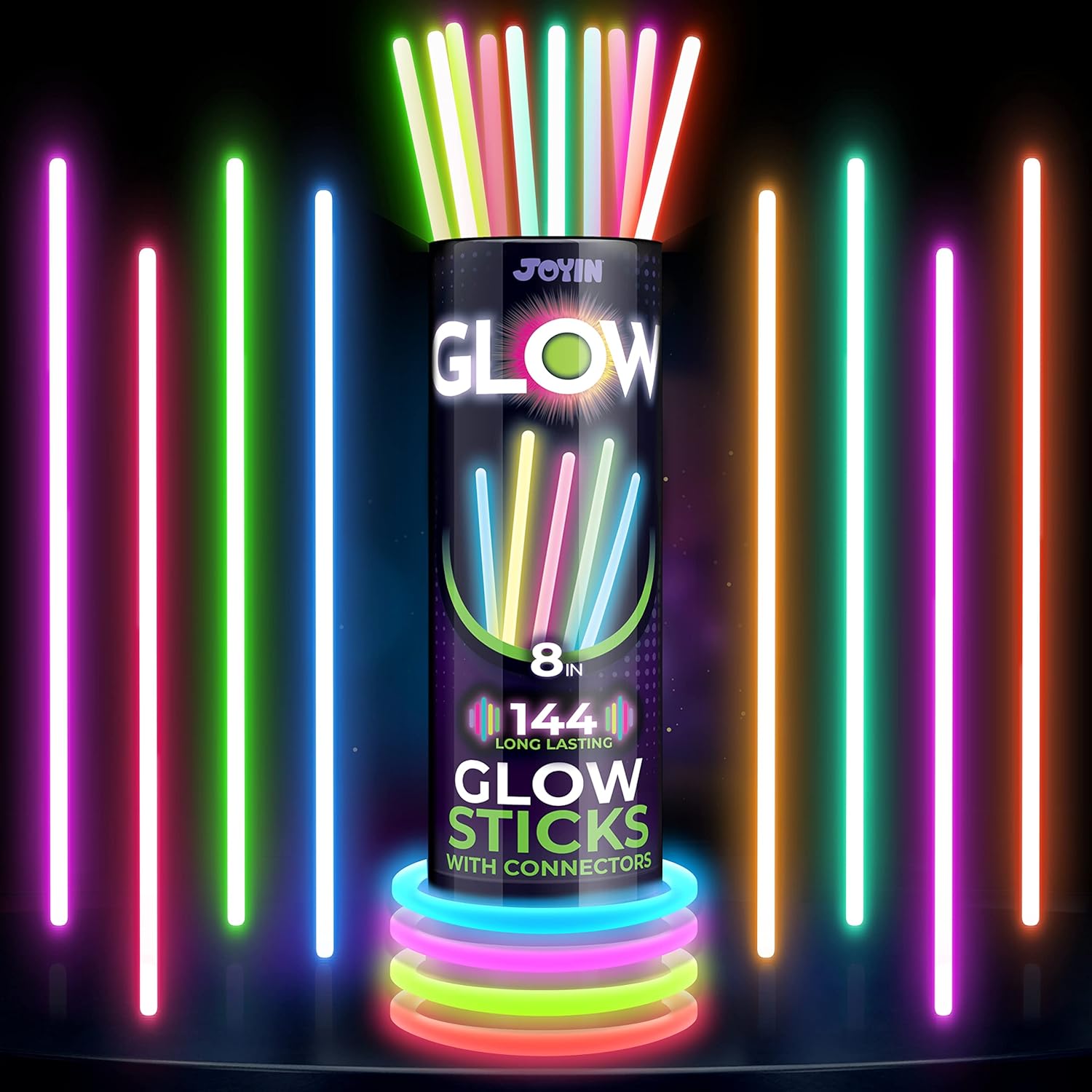 JOYIN 8-Inch Glowsticks 144 Pack – Fun Glow in the Dark Party Favor Gift Set for Birthday Celebrations and Holiday Events