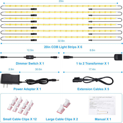 JUSJUBR Flexible LED Shelf Lights for Living Room Decor, Even Ambiance Lighting for Bookcases and Hutches