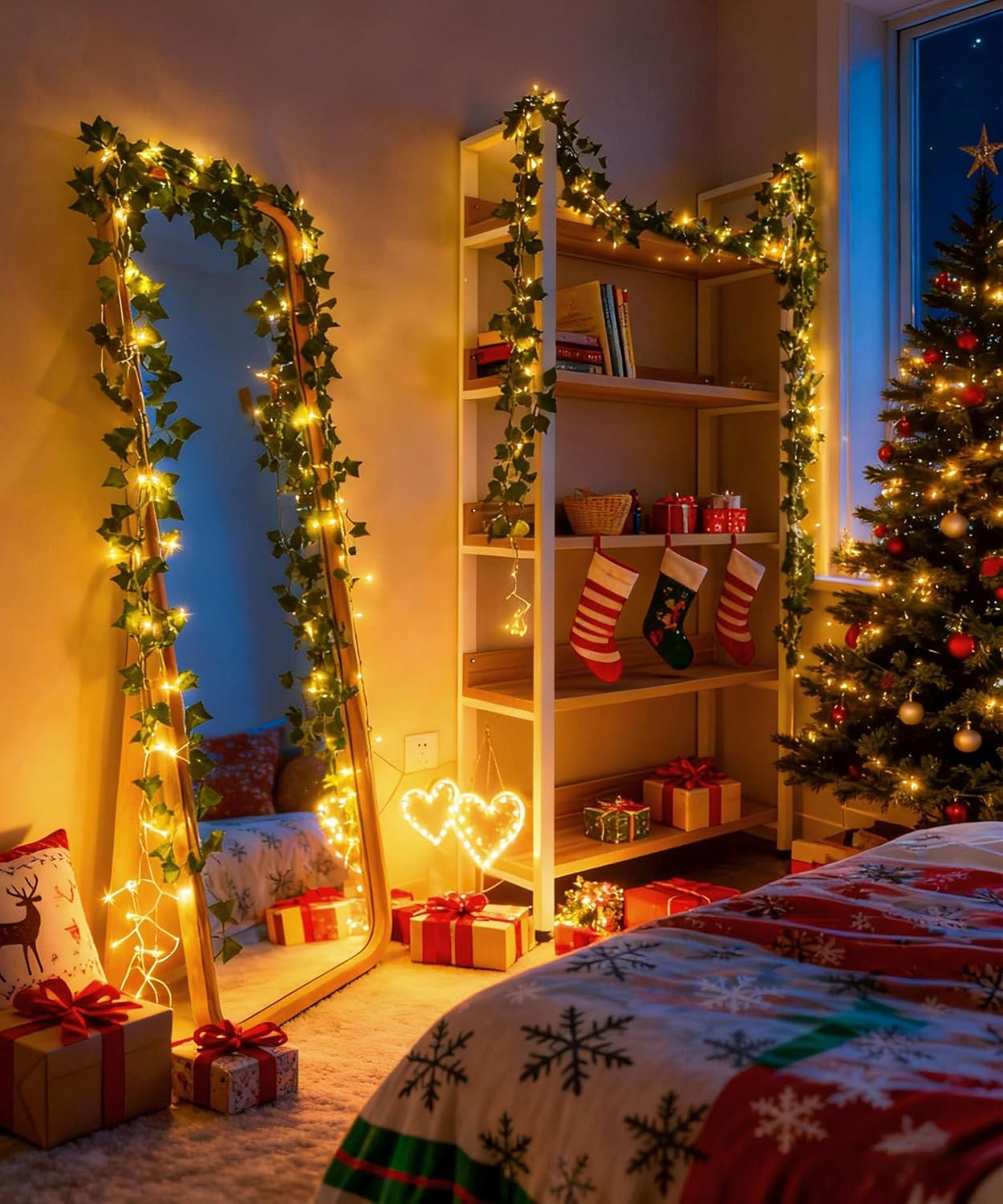 KASZOO 84ft Artificial Ivy Garland with Warm LED Lights – Understated Greenery for Clean Modern Interiors