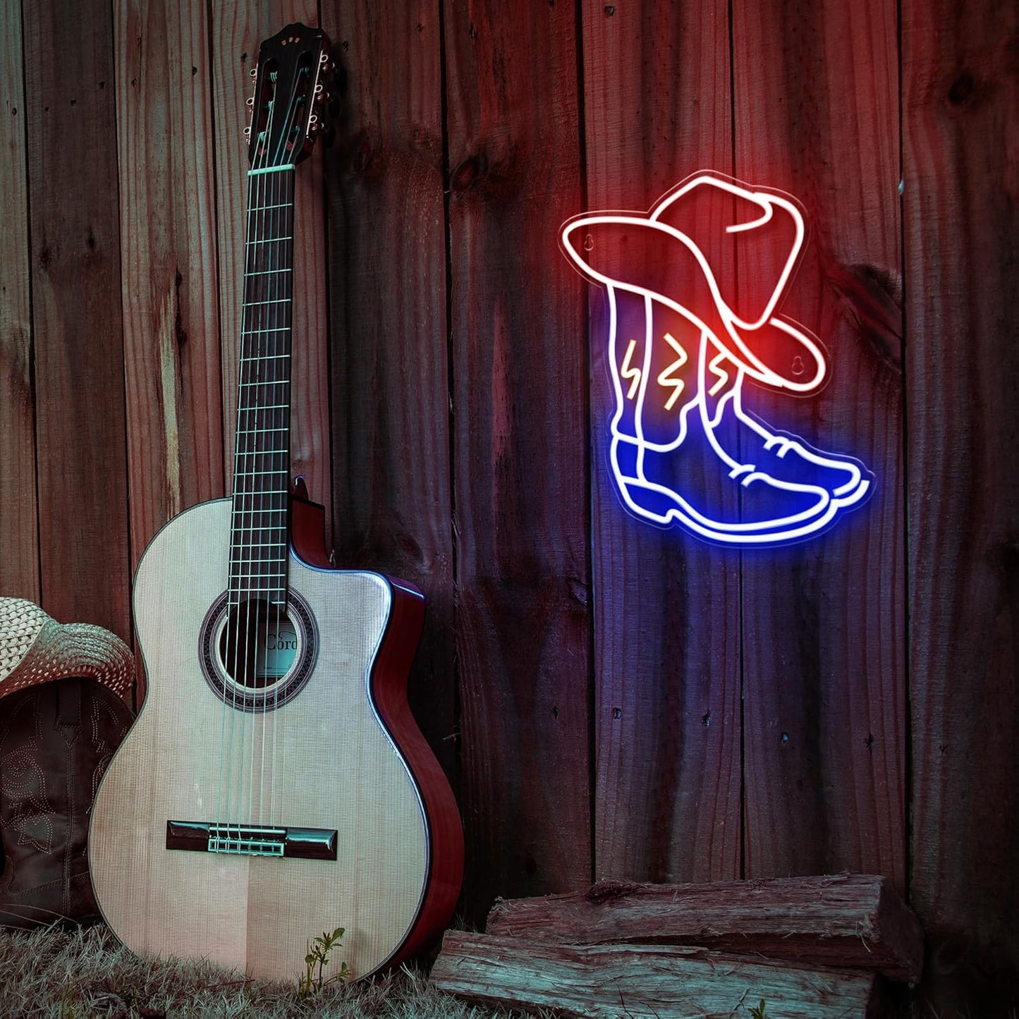 Kavaas Cowboy Boot Neon Sign – Child-Safe Western Decor for Toddler's Bedroom, Noise-Free Flicker-Free LED Neon Sign with On/Off Switch