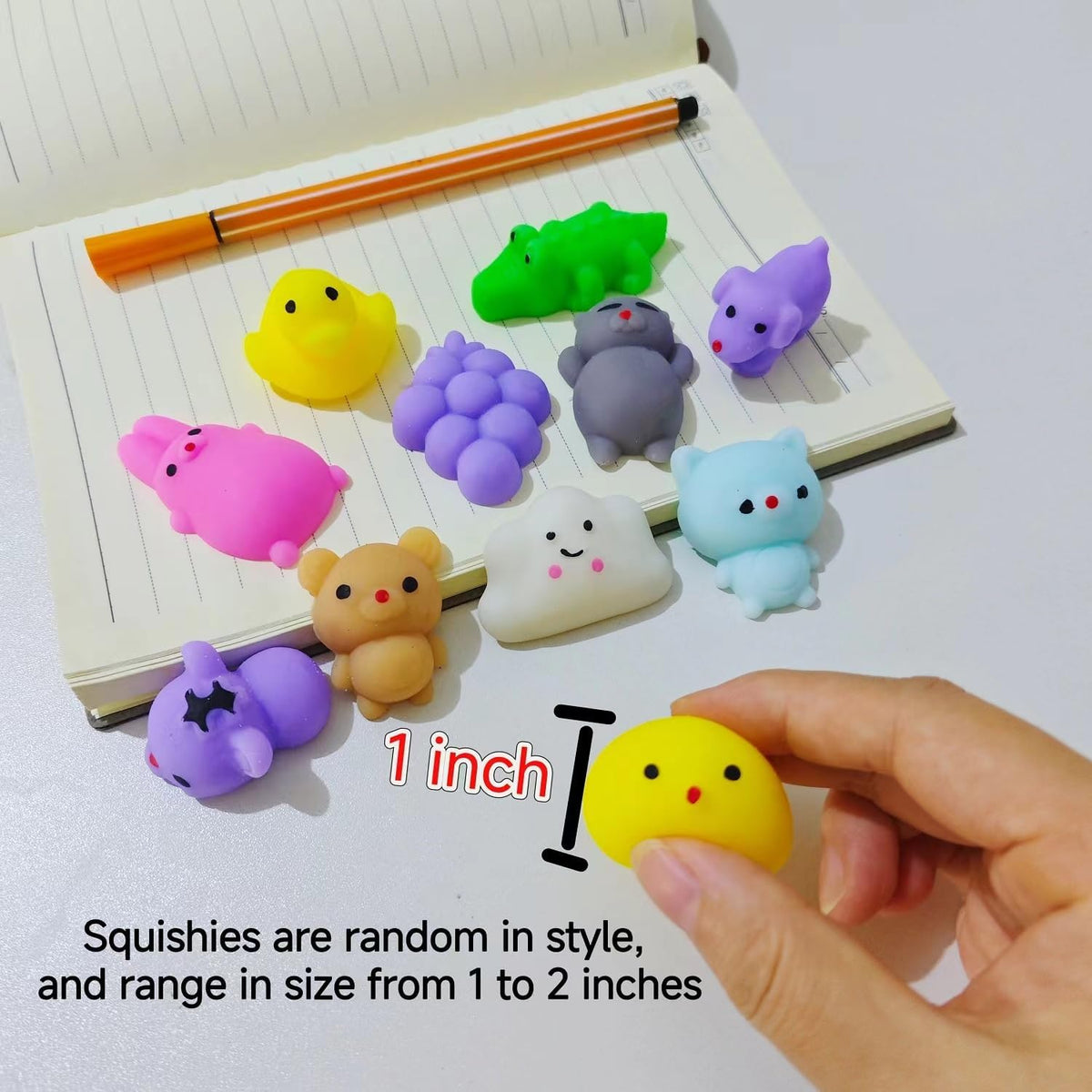Kawaii Mochi Squishies Sensory Pack – Mini Animal & Fruit Slow-Rising Squishies for Calming Corner, Bedside Table and Mindful Breaks