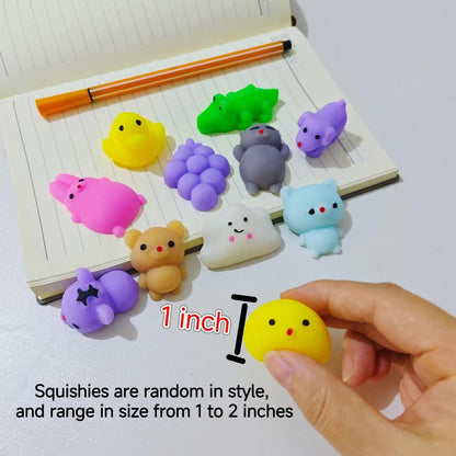 Kawaii Mochi Squishies Sensory Pack – Mini Animal & Fruit Slow-Rising Squishies for Calming Corner, Bedside Table and Mindful Breaks